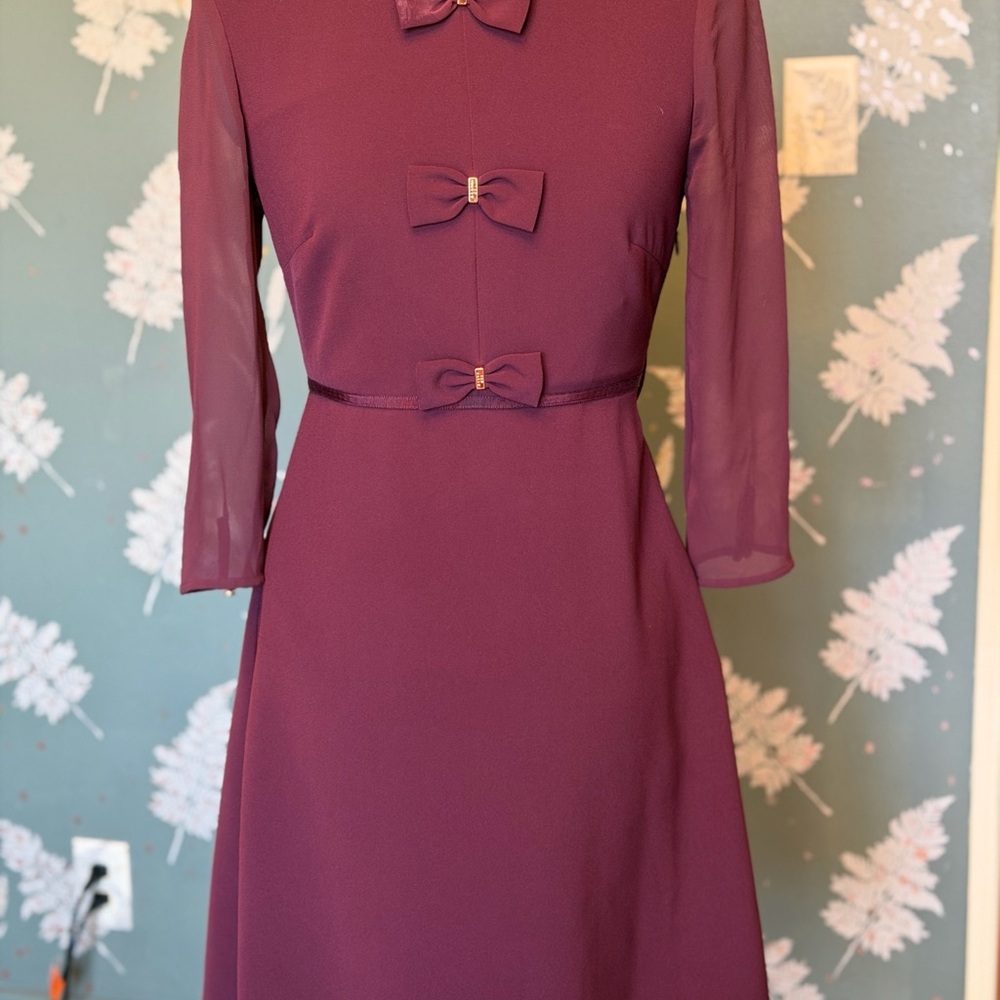 Ted Baker Plum Long Sleeve Dress with Bow Details